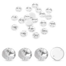 Dżety do Przyszycia, Akrylowe, Przezroczysty, Okrągłe, 2 otwory, 12x4mm, 20szt (14WB8637)