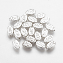 Намистини Металеві, Love, Овал, Колір: Срібло, Розмір: 10х6х4мм, Отвір: 1мм, (14WB8605)