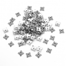 Шапочки для Намистин 4 пелюстки, Квітка, Метал, Тибетський Стиль, Античне Срібло, 6х6х2мм, Отвір 1мм, (14WB8608)