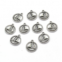 Zawieszka Wisiorek Statek, Metal, Antyczne Srebro, 18x15x3mm, Otwór 1.5mm, 10szt (14WB8754)