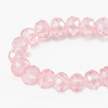 Намистини Кришталеві Перлинний Блиск, Гальванічне скло, Грановані, Рондель, Рожевий, 12х8мм, Отвір 1мм, около72шт / 58см / нитка (14WB9474)