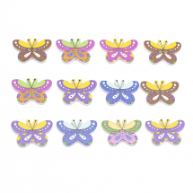 Гудзики Дерев'яні Пофарбовані 2-Отвори Метелики, Мікс, 25x17x2мм, Отвір 1мм, (14WB9606)