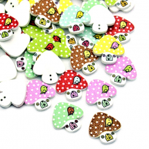 Guziki Drewno Barwione Grzyb 23x22x2.5mm Kolor: Mix Kolorów 10szt (14WB9608)