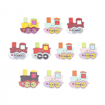 Guziki Drewniane Barwione Parowóz, Mix Kolorów, 24x22x2.5mm, 10szt (14WB9613)