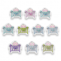 Ґудзики Дерев'яні, 2-Отвіри, Дитяча Ліжечко, Колір: Мікс, Розмір: 31x31x2мм, Отвір: 1мм, (14WB9616)