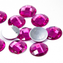 Dżety Kaboszony Akryl Fasetowany Okrągły Płaski 16x5.5mm Kolor: Fuksja 20szt (14WB9487)