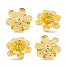 Шапочки для Бусин, Квітка, Латунь, Колір: Золото, Розмір: 16x5мм, Отвір 1мм, (13WB10863)