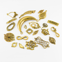 Конектор Біжутерний сплав, Мікс, Колір: Античне Золото, Розмір: 7~42x24~40x1~3мм, Отвір 2~8мм, близько 35шт/100г, (13WB10665)
