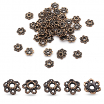 Шапочки для Бусин 6 пелюсток, Квітка, Метал, Тибетський Стиль, Колір: Мідь, Розмір: 6х1.5мм, Отвір 2мм, (13WB11173)