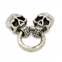 Застібка для Ключів Череп, Латунь, Колір: Античне Срібло, Розмір: 58мм, Череп 24.5x16x13мм, Кільце 25x4мм, Отвір 11.5x7мм, (13WB10871)