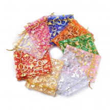 Подарункові Мішечки з Органзи з Малюном Серце, Прозорий, Mікс, 12x10см, (13WB11551)