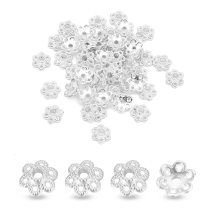 Шапочки для Намистин 6 Пелюсток Квітка, Сплав, Стиль Тибету, Срібло, 6х2мм, Отвір 1мм, (13WB11113)