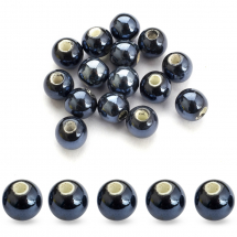 Koraliki Porcelanowe Perłowe, Ręcznie Robione, Okrągłe, Czarny, 6mm, Otwór: 1.5mm, 20szt (13WB12565)