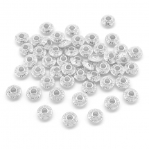 Намистини-розділювачі Біжутерний Сплав, Рондель Двоконусний, Тибетський Стиль, Срібло, 6.5х4мм, Отвір 2мм, (13WB12758)