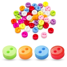 Guziki Ozdobne Żywiczne, Okrągły, 2-otwory, Mix, 6mm, 50szt (13WB12952)