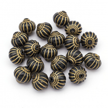 Koraliki Akrylowe "Paryż", Metaliczny Złoty Wzór, Czarny, 14x14mm, 19szt/25g (13WB14214)