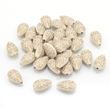 Koraliki Akrylowe "Paryż" Kropla, Złoty Wzór, Beżowy, 18x11.5x7.5mm, 30szt/25g (13WB14215)