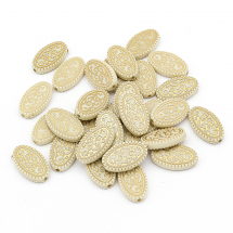 Koraliki Akrylowe "Paryż", Owalny, Złoty Wzór, Beżowy, 21x13x4mm, 30szt/25g (13WB14216)