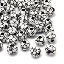 Намистини Акрил Футбольний М'яч, Крафт Стиль, Чорний, 12мм, Отвір 4мм, близько 28шт/25г (13WB14233)