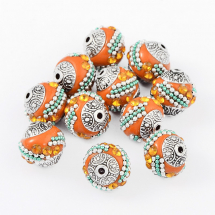 Koraliki Indonezyjskie Polimerowa Glina i Kryształ Górski Ręcznie Robione 15mm Kolor: Pomarańczowy 2szt (13WB12801)