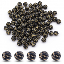 Намистини Акрилові "Париж" Круглі, з Малюнком Металік Золото, Чорний, 7.5x8мм, Отвір 1.5мм, близько 106шт/25г, (13WB14334)