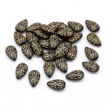 Намистини Акрилові "Париж", Крапля, з Малюнком Металік Золото, Чорний, 18x11.5x7.5мм, Отвір 1.5мм, близько 30шт/25г, (13WB14335)