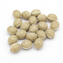 Намистини Акрилові "Париж" Овальні, з Малюнком Металік Золото, Бежевий, 16x13x12мм, Отвір 1мм, (13WB14337)