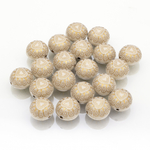 Намистини Акрилові "Париж" Круглі Плоскі, з Малюнком Металік Золото, Бежевий, 15x11.5мм, Отвір 1.5мм, (13WB14339)