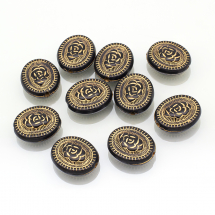 Намистини Акрилові "Париж", Плоскі Круглі, з Малюнком Металік Золото, Чорний, 22x18.5x8мм, Отвір 2мм, (13WB14391)