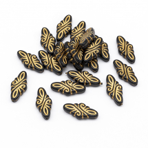 Koraliki Akrylowe "Paryż", Rhombus, Złoty Wzór, Czarny, 30x14x5.5mm, 20szt (13WB14392)