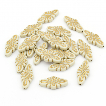 Koraliki Akrylowe "Paryż", Rhombus, Złoty Wzó, Beżowy, 30x14x5.5mm, 20szt (13WB14393)