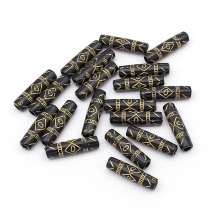 Koraliki Akrylowe "Paryż", Złoty Wzór, Kolumna, Czarny, 25x6.5mm, 20szt (13WB14394)