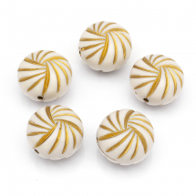 Намистини Акрилові "Париж" Круглі Плоскі, з Малюнком Металік Золото, Колір: Бежевий, Розмір: 23x16мм, Отвір 2мм, (13WB14395)