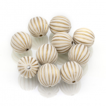 Намистини Акрилові "Париж" Круглі, з Малюнком Металік Золото, Бежевий, 16.5x16мм, Отвір 2мм, (13WB14405)