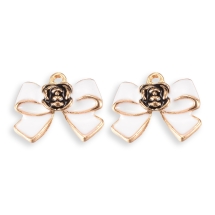 Кулон Бант, з Металу, Емальований, Колір: Білий, Розмір: 17x19.5x4.5мм, Отвір 1.5мм, (13WB14623)