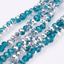 Намистини Скло з гальваніки, Грановані, Рондель, Серебристое напів, Колір: Сіро-блакитний, 6х4мм, Отвір 1мм, близько 98шт / 45см / нитка, (13WB14652)