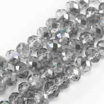 Намистини Скло з гальваніки, Грановані, Рондель, Серебристое напів, Колір: Світло-сірий, 10х7мм, Отвір 1мм, близько 72шт / 50см / нитка, (13WB14659)