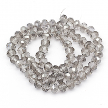 Намистини Скло з гальваніки, Грановані, Рондель, Серебристое напів, Колір: Світло-сірий, 8х6мм, Отвір 1мм, близько 72шт / 44см / нитка, (13WB14660)