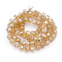 Намистини Скло з гальваніки, Грановані, Райдужні, Круглі Плоскі, Колір: Персиковий, Діаметр 8мм, Товщина 6мм, Отвір 1мм, близько 80шт / 63см / нитка, (13WB14739)