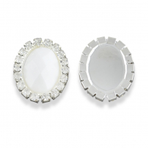 Kaboszony-Dżety Akryl i Mosiądz i Kryształ Klasa A Fasetowany Owalny 25x20x5mm Kolor: Biały 2szt (13WB14778)