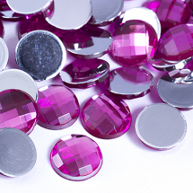 Dżety Kaboszony Akryl Fasetowany Okrągły Płaski 12x4.5mm Kolor: Ciemny Róż 50szt (13WB14580)