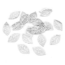 Кулон Лист, Залізний, Колір: Платина, Розмір: 23x13x1мм, Отвір 0.5мм, (13WB14996)