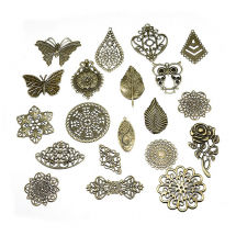 Кулон Залізний, Мікс Форм, Колір: Бронза, Розмір: 49.5 ~ 92x23 ~ 69x0.5 ~ 3 мм, Отвір 1 ~ 2.5мм і 4x3мм, (13WB14999)