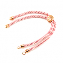 Основа під Браслет з Нейлону, Фурнітура з Еко Латуні з позолотою, Колір: Рожевий, Довжина 23см, Товщина 2 мм, Отвір 2мм, (13WB15030)