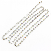 Стразовий Ланцюг Декоративний, Клас А, Срібло/Кристал АВ, 2мм, близько 360шт/1.1м, (13WB15217)