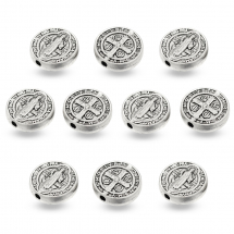 Koraliki Tybetańskie Styl, z Jezusem i Krzyżem Łacińskim, Antyczne Srebro, 10x2.5mm, 10szt (13WB15310)