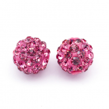 Намистини Шамбала зі Стразами, Клас А, з полімерної глини, Круглі, Колір: Рожевий, Діаметр 8 мм, Отвір 1.5мм, (13WB15427)