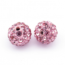 Намистини Шамбала зі Стразами, Клас А, з полімерної глини, Круглі, Колір: Світло-рожевий, Діаметр 8 мм, Отвір 1.5мм, (13WB15431)