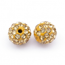 Намистини Шамбала зі Стразами, Клас А, з полімерної глини, Круглі, Колір: Світлий Топаз, Діаметр 8 мм, Отвір 1.5мм, (13WB15434)