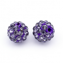 Намистини Шамбала зі Стразами, Клас А, з полімерної глини, Круглі, Колір: Фіолетовий, Діаметр 8 мм, Отвір 1.5мм, (13WB15437)